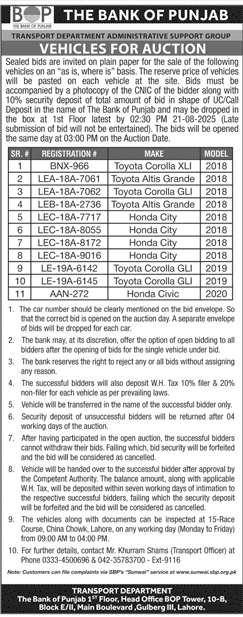 Bank of Punjab Lahore Tender Notice